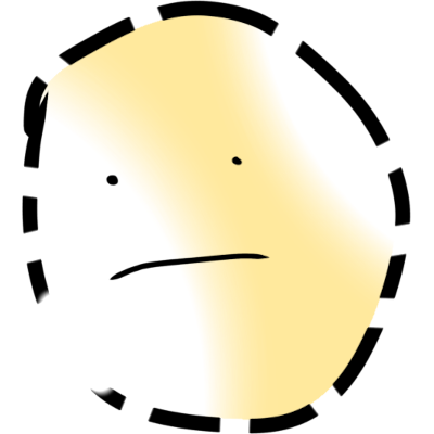  a light yellow emoji face with a blank staring expression, a dotted outline, and irregular fading/erasing of the color.